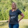 West Coast Tees: Woman's Celestial Moth Dark Heather Grey V Neck Tee