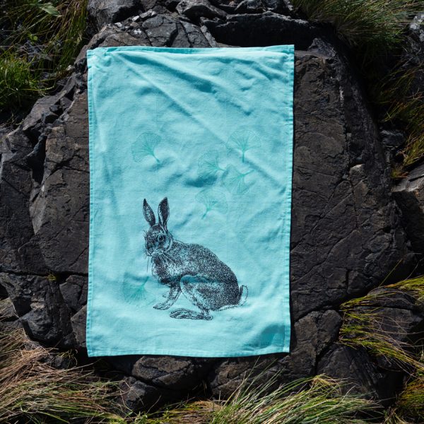 Smoking Lily: Tea Towel Jade with Hare and Ginko